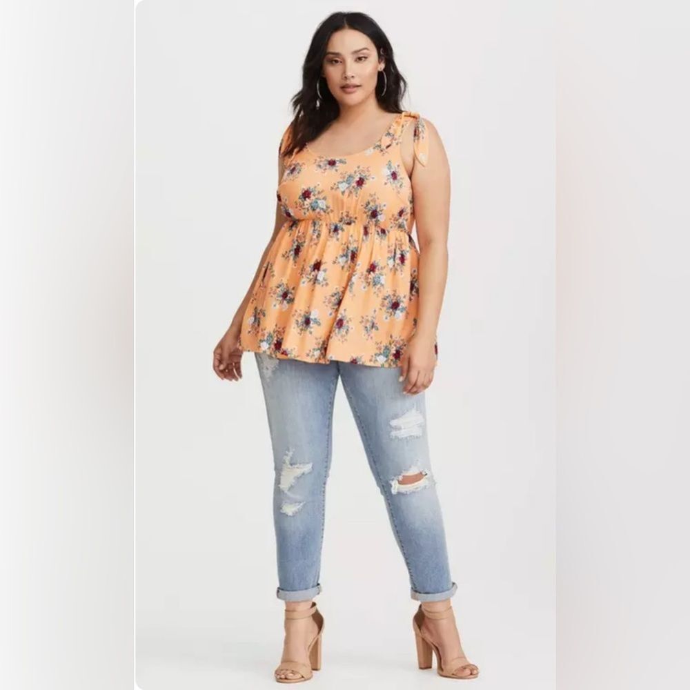 Torrid peach orange floral challis babydoll top size 2X